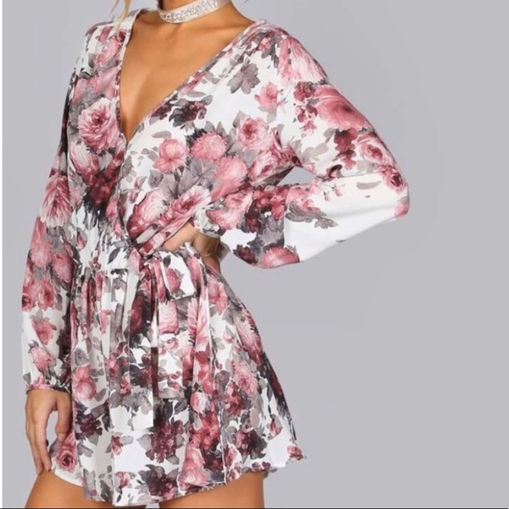 Gathered Floral Flowy Shorts Romper
